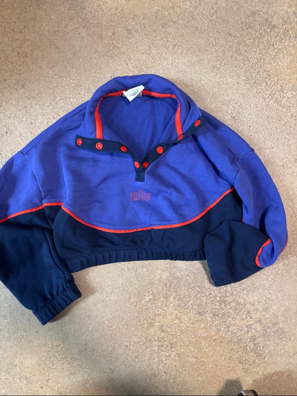 Nike Purple & Navy Cropped Pullover with Red Accents